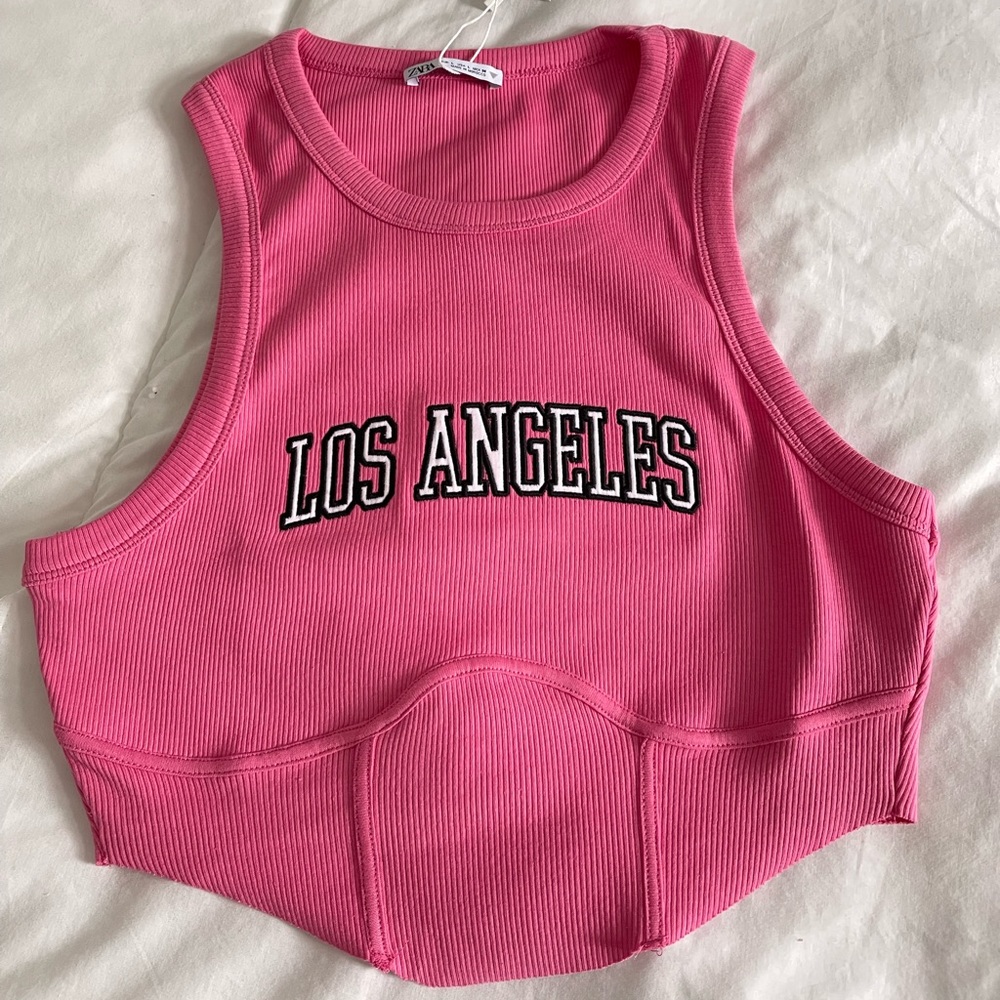 Zara - Pink Embroidered Bustier Tank Top